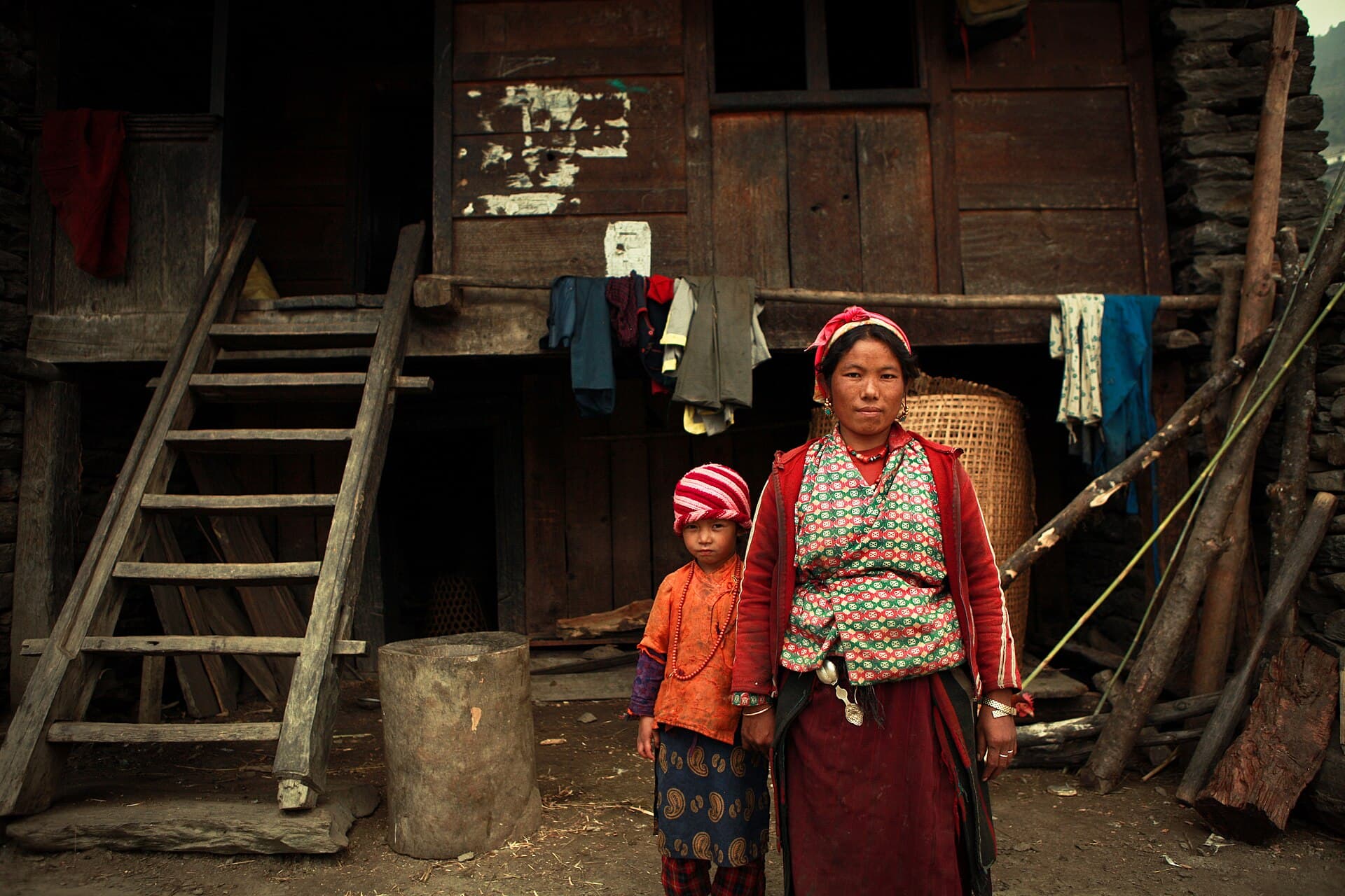 Tamang woman and child, Gatlang village